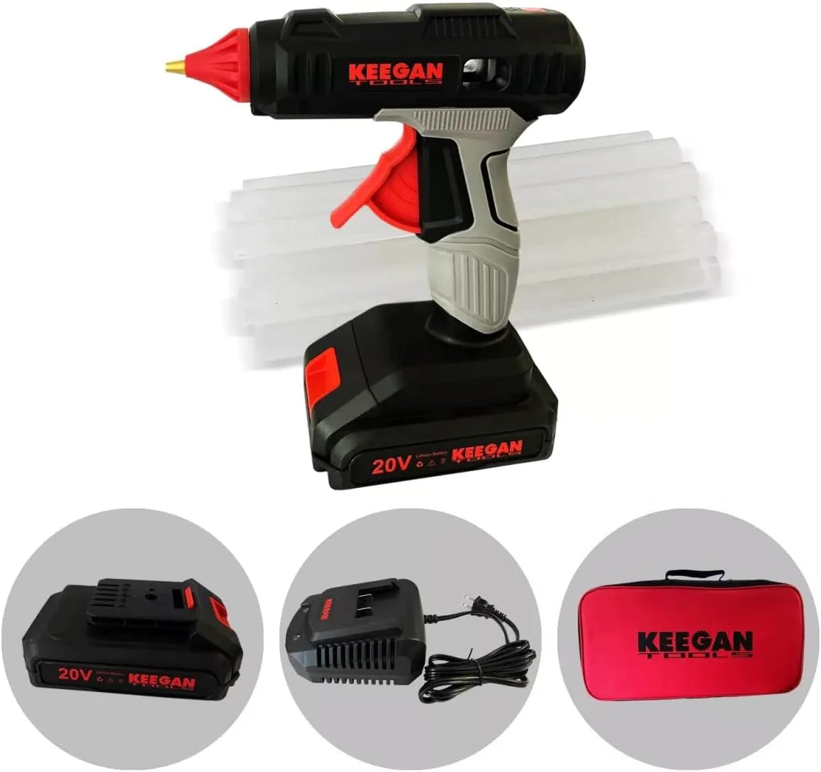 Full Size Cordless Professional 20V Hot Melt Glue Gun Kit Rechargeable 2 Battery